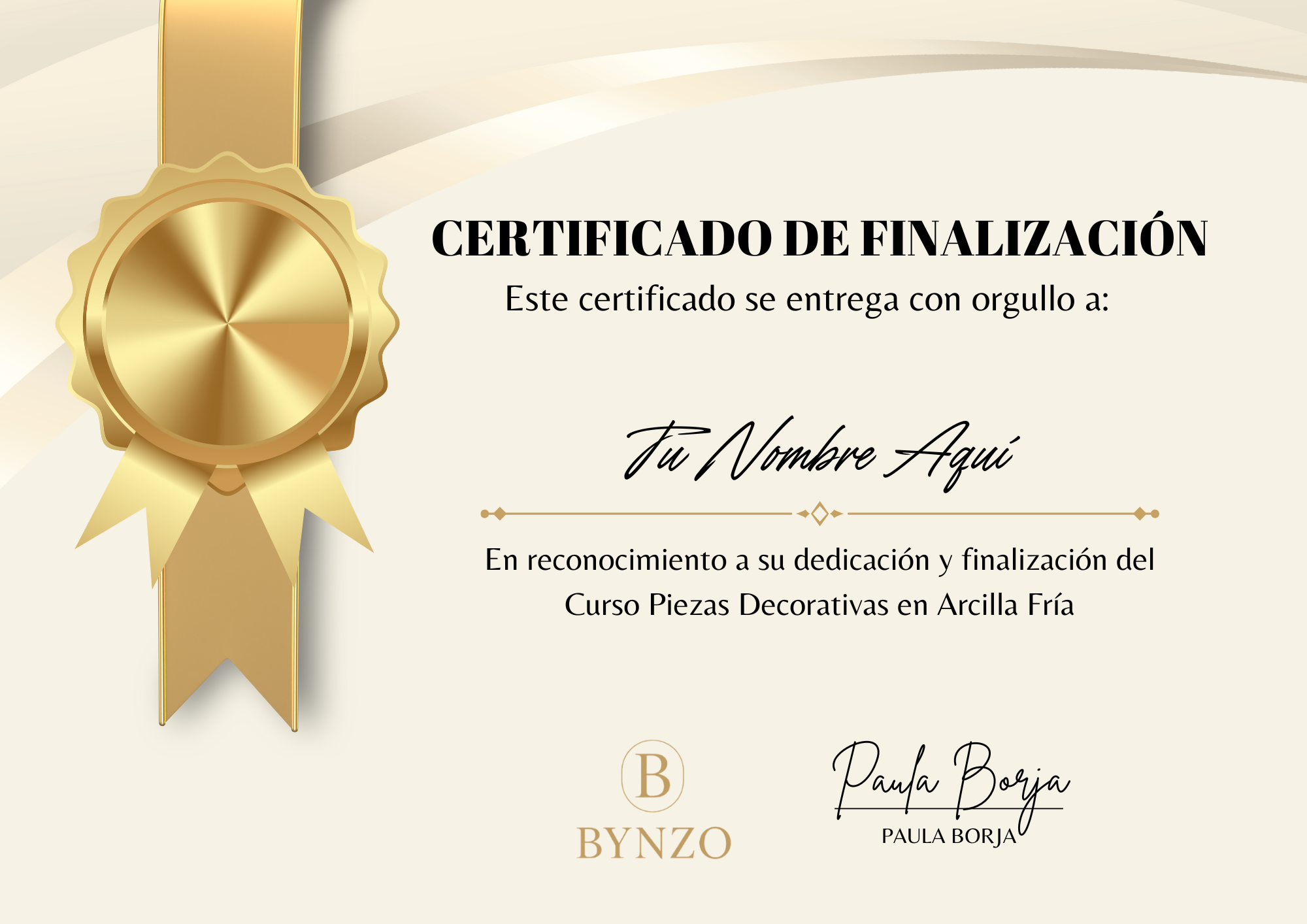 Certificado del curso Piezas Decorativas en Arcilla Fría